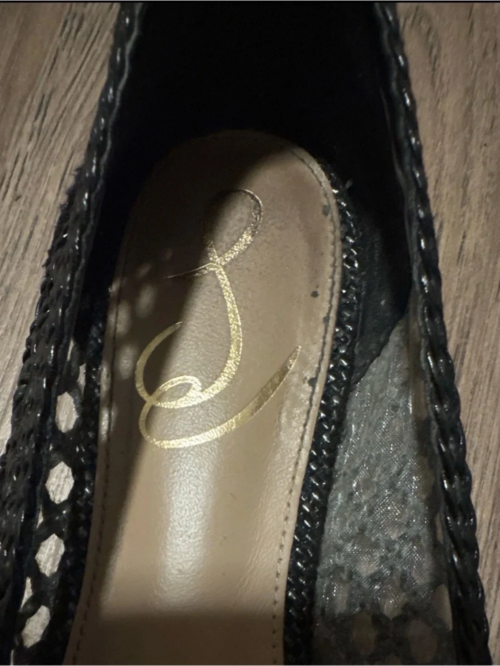 Sam Edelman Black Woven Ballet Flats with Bow and Gold Accents
